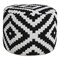 Laddha Home Designs 18" White and Black Geometric Medallion Round Pouf Ottoman